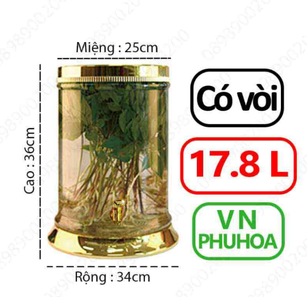 Bình ngâm sâm phú hòa 17.8 lít có vòi